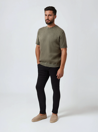 SEAMIST - Medium Green Washed Knit Tee