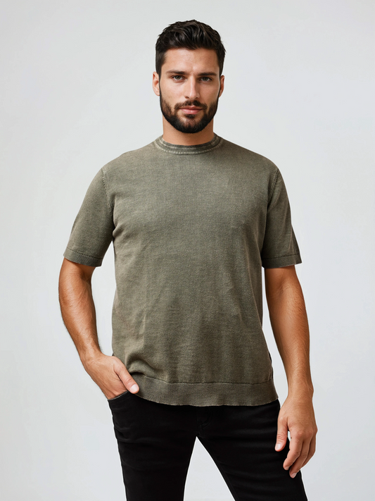 SEAMIST - Medium Green Washed Knit Tee
