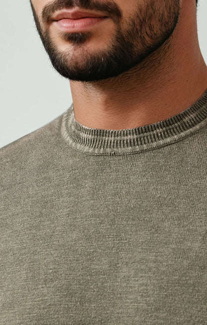 SEAMIST - Medium Green Washed Knit Tee