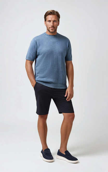 SEAMIST - Medium Blue Washed Knit Tee