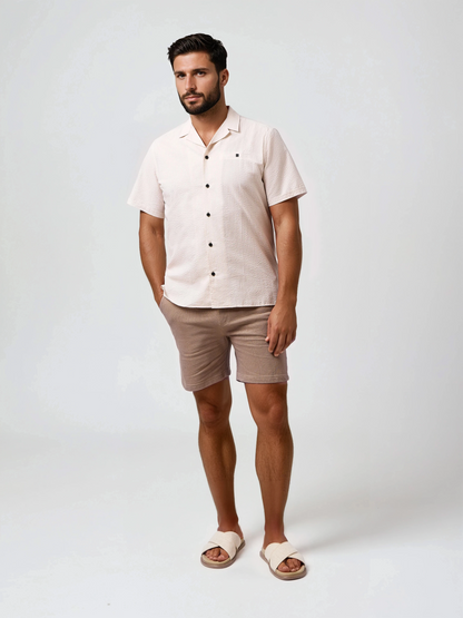 BOARDWALK - Beige Seersucker Shoreline Stripe Shirt