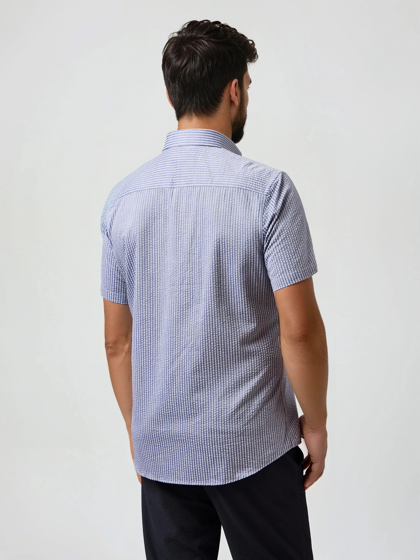 BOARDWALK - Navy Seersucker Shoreline Stripe Shirt