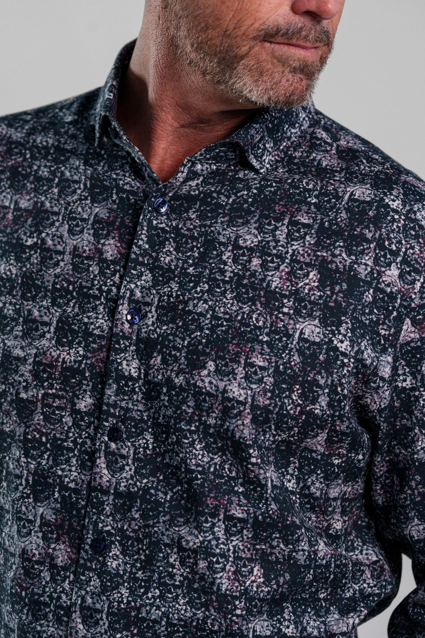 NOVA - Dark Blue Skulls Long Sleeve Shirt