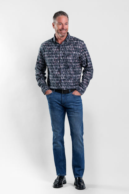 NOVA - Dark Blue Skulls Long Sleeve Shirt