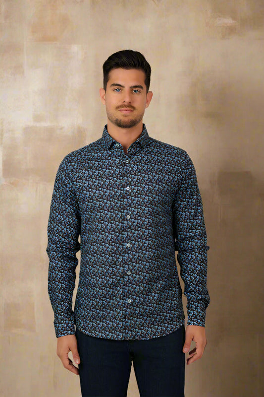NOVA - Dark Navy Snowbrush Printed Shirt