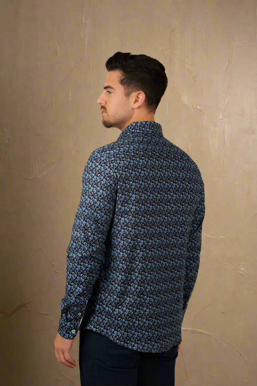 NOVA - Dark Navy Snowbrush Printed Shirt