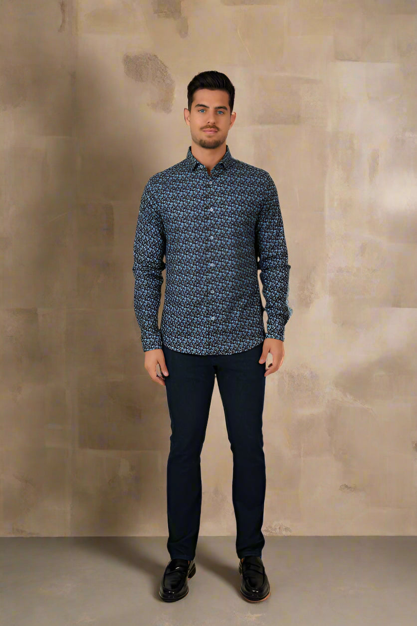 NOVA - Dark Navy Snowbrush Printed Shirt