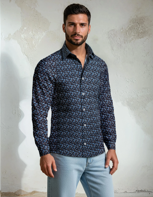 NOVA - Dark Navy Snowbrush Printed Shirt
