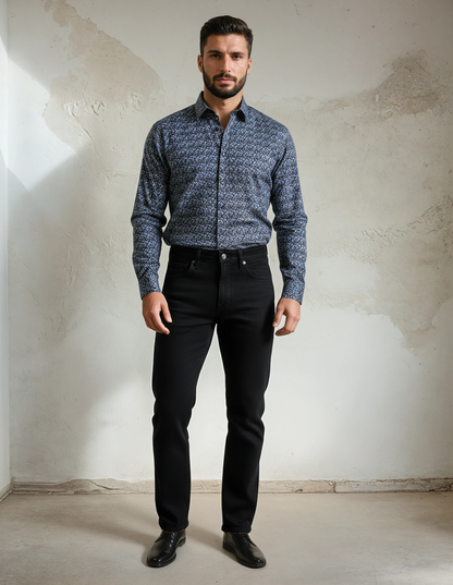 NOVA - Dark Navy Snowbrush Printed Shirt