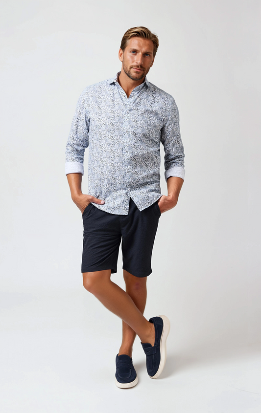 BUONASERA - Grey Paisley Linen Shirt
