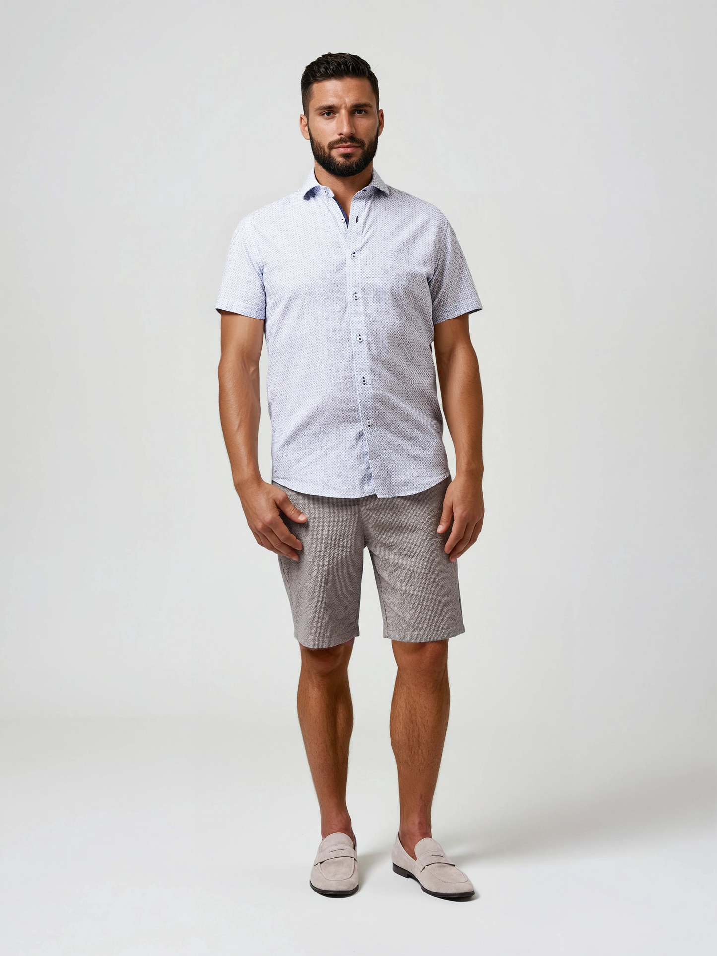 BUONASERA - Blue Geo Print Linen Shirt