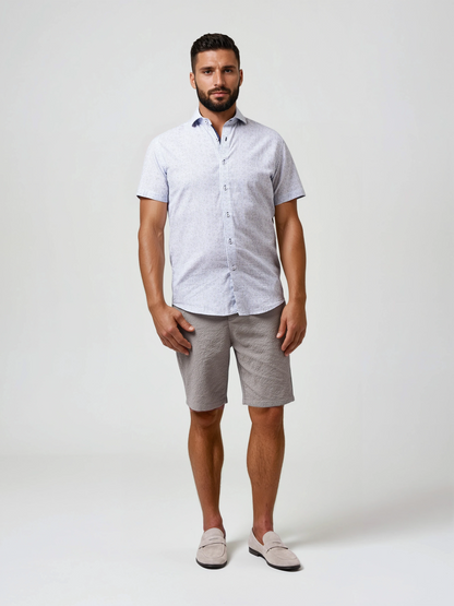 BUONASERA - Blue Geo Print Linen Shirt