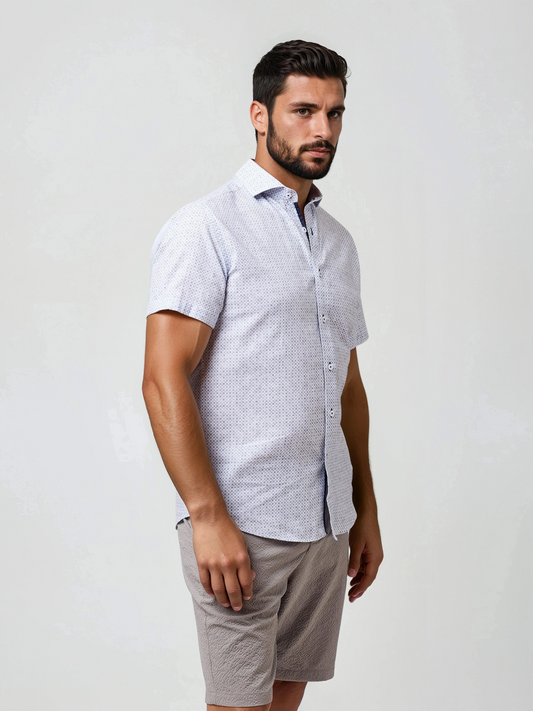 BUONASERA - Blue Geo Print Linen Shirt