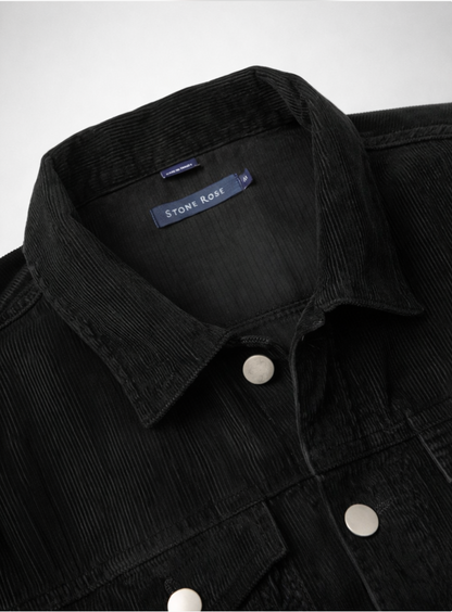 Black Solid Antique Washed Jacket – Men's Vintage-Style Corduroy