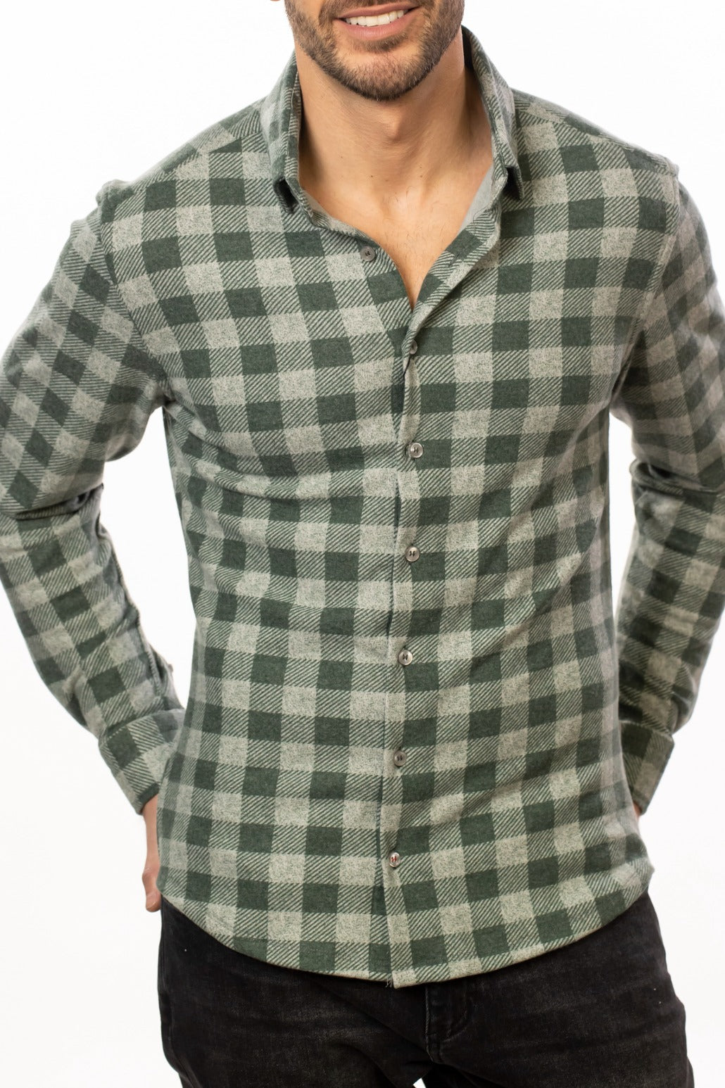 Olive T-Series Fleece Buffalo Check Shirt