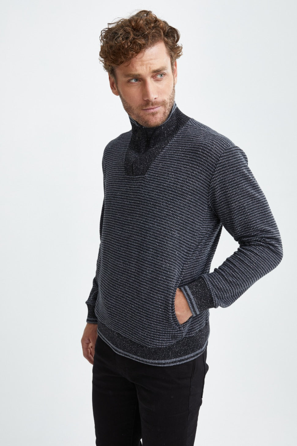 Black Quarter Zip Knit Sweater