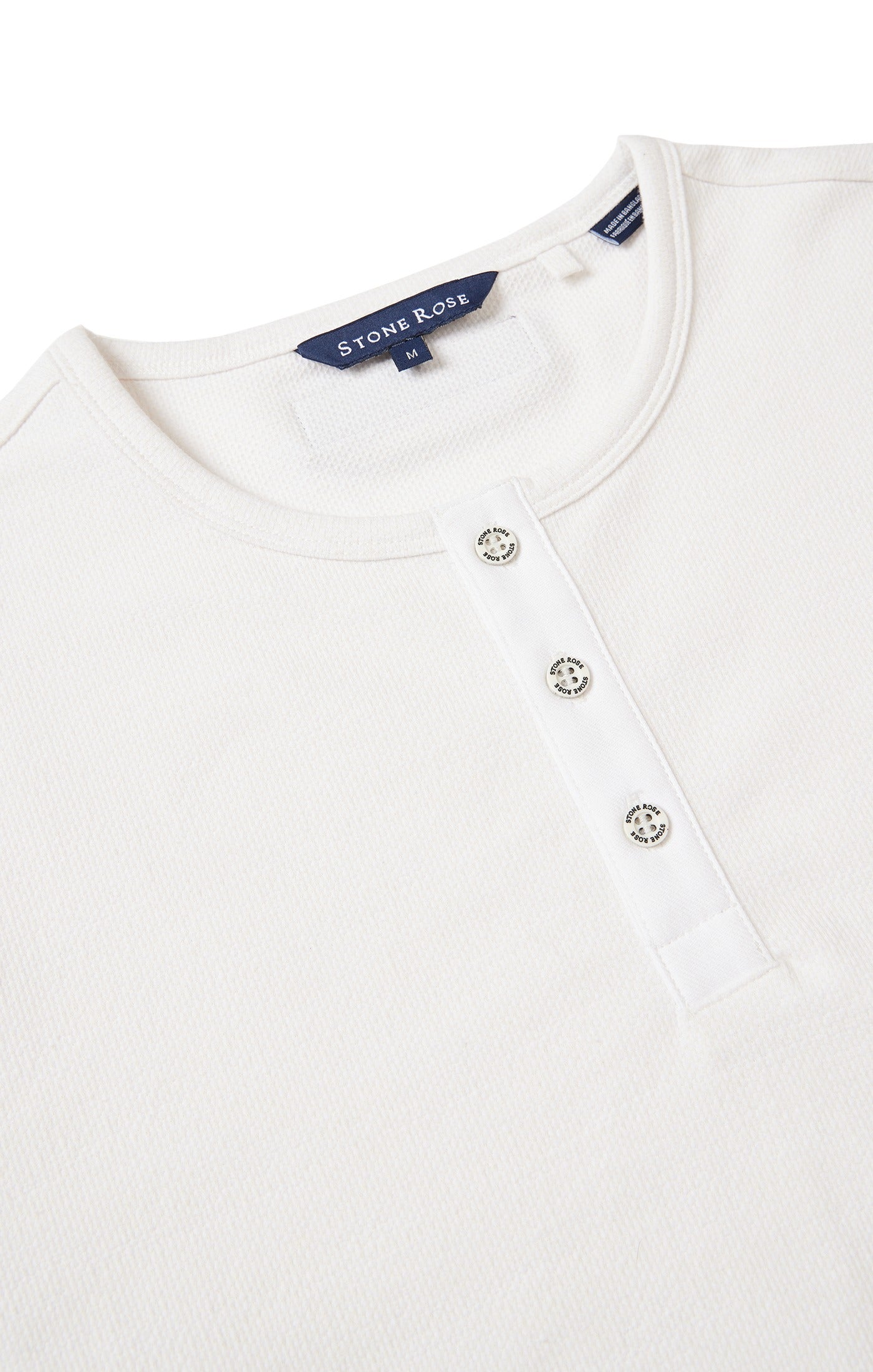 White Solid 3 Buttons Henley