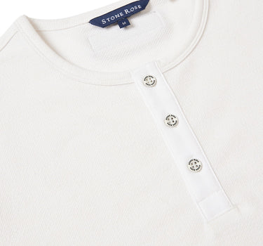 White Solid 3 Buttons Henley