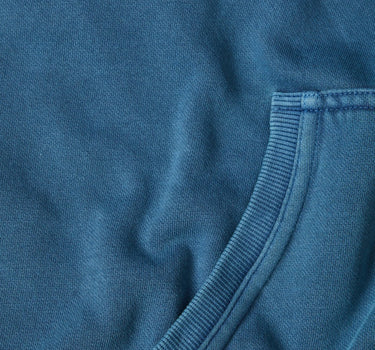 Denim Blue Solid Garment Washed Hoodie