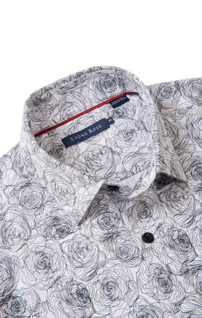 White Outline Flower Print Shirt