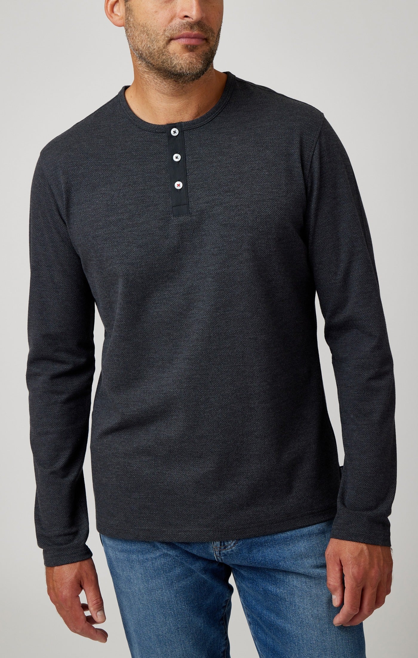 Charcoal Solid 3 Buttons Henley