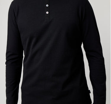 Black Solid 3 Buttons Henley