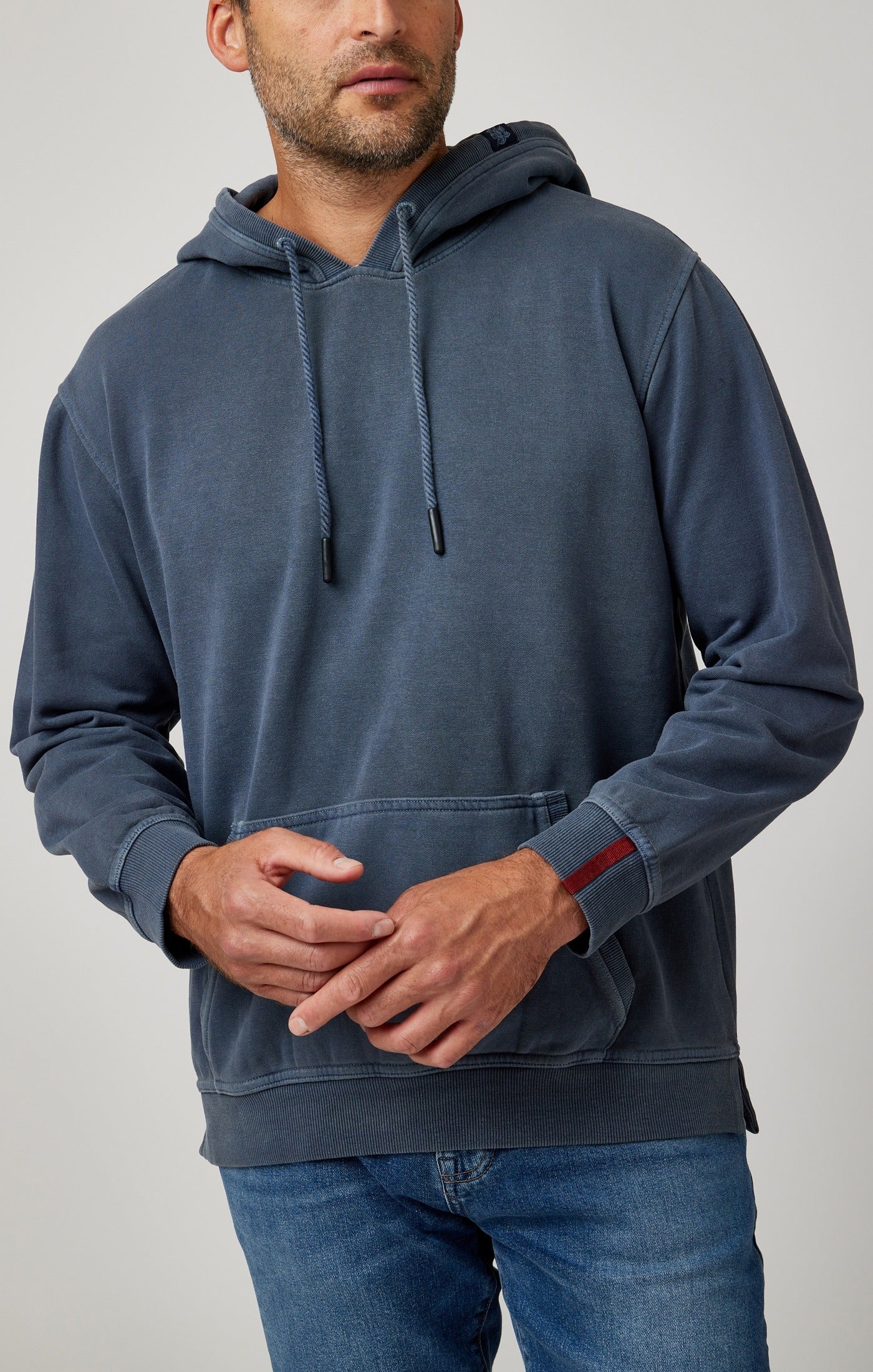 Navy Solid Garment Washed Hoodie