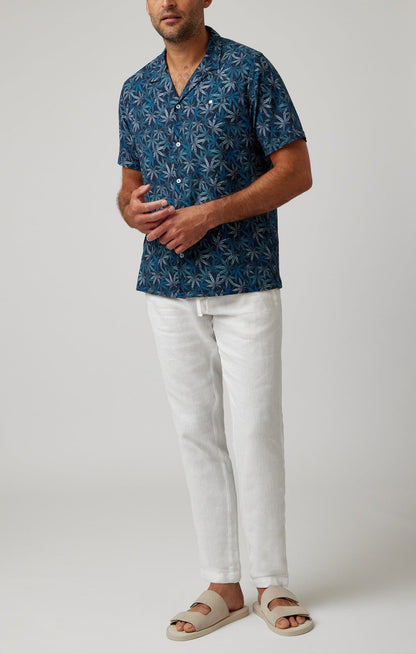 Navy Leaves Short Sleeve Resort Shirt