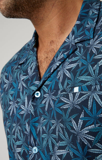 Navy Leaves Short Sleeve Resort Shirt