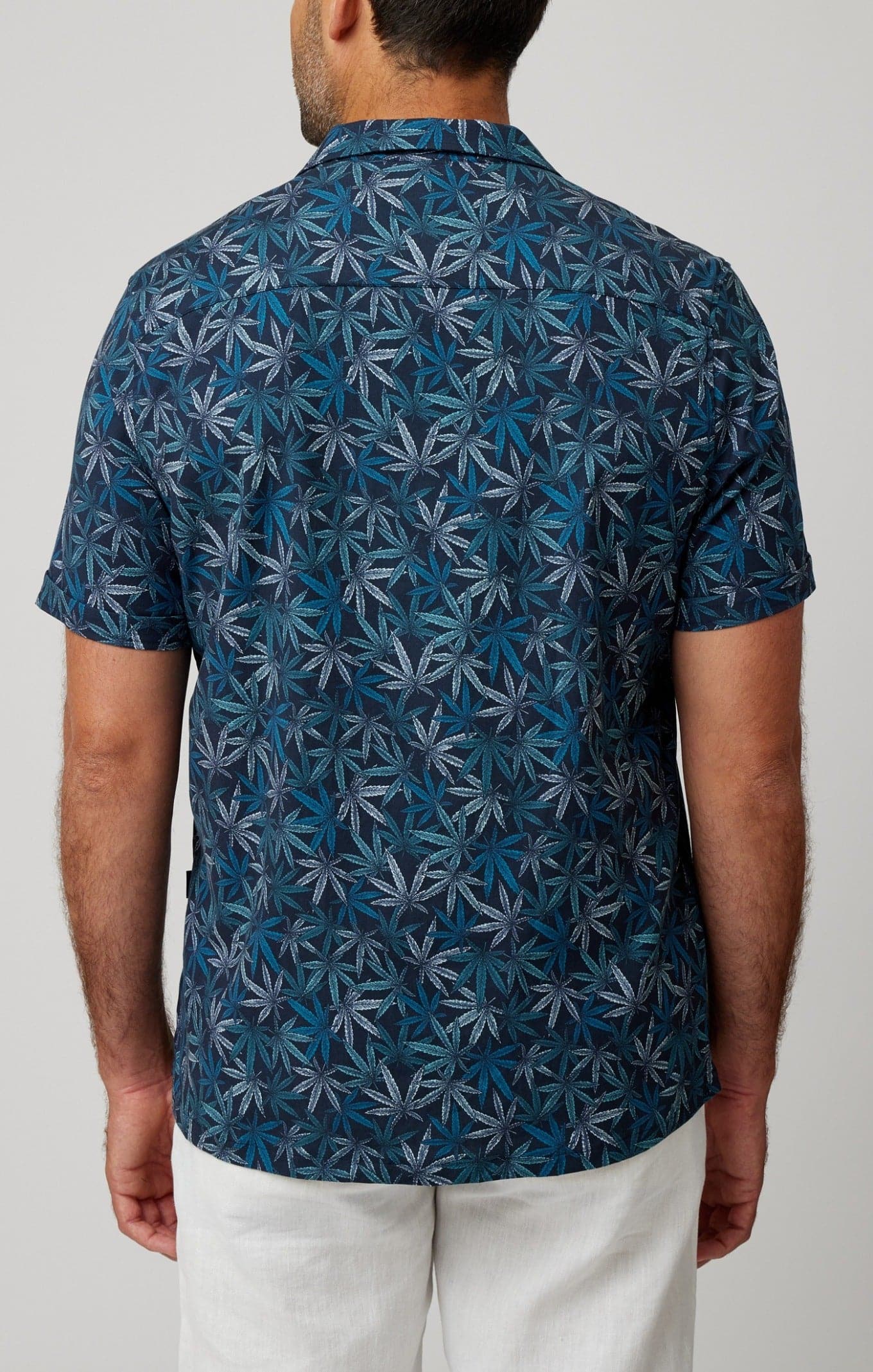 Navy Leaves Short Sleeve Resort Shirt