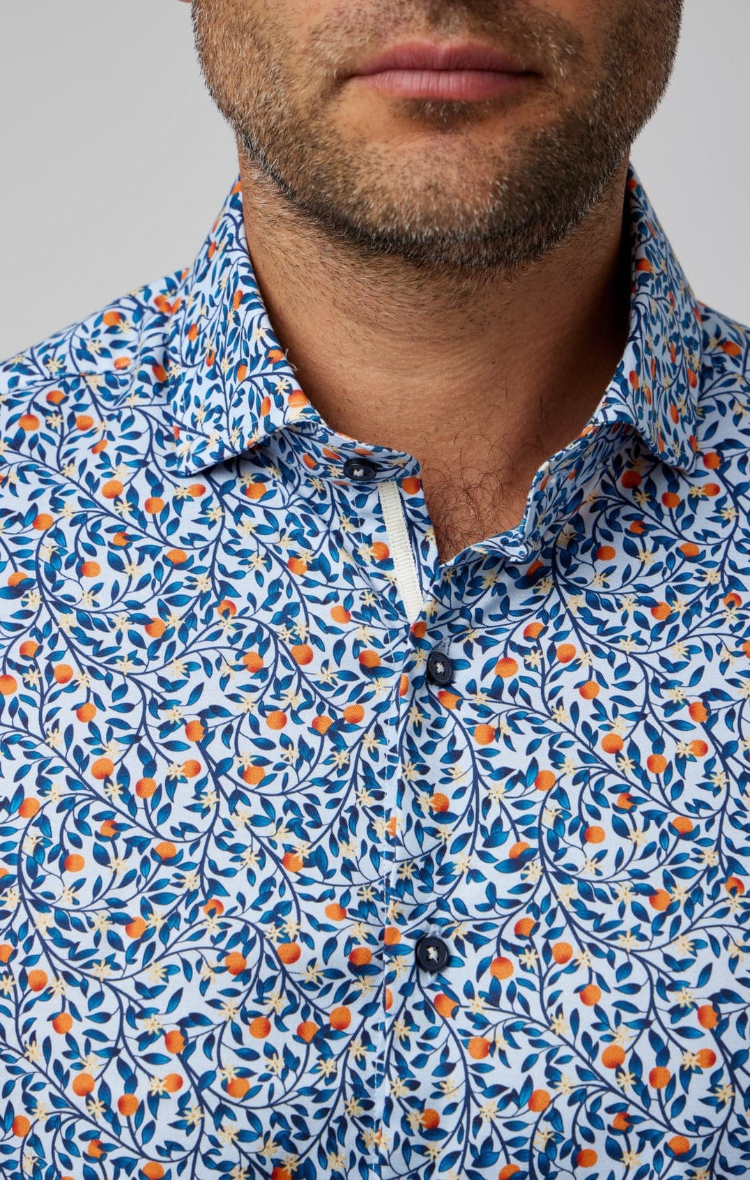 Light Blue Orange Trees Long Sleeve Shirt
