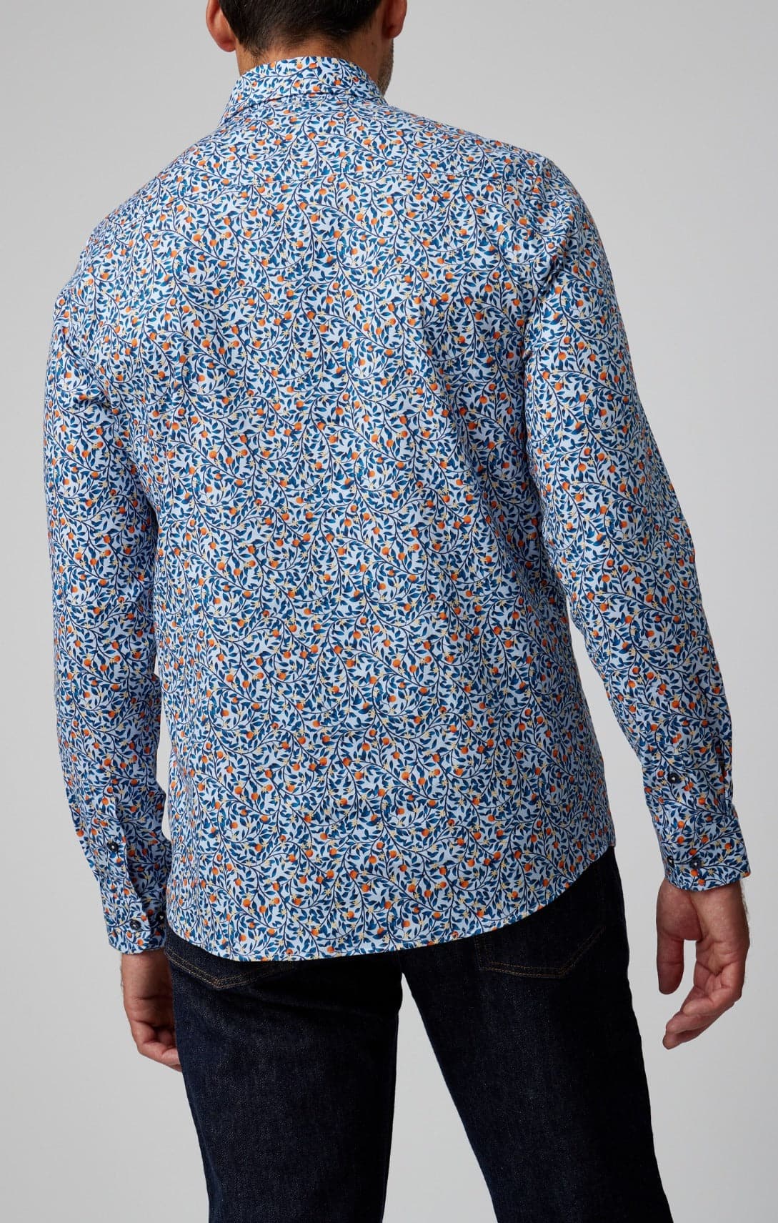 Light Blue Orange Trees Long Sleeve Shirt