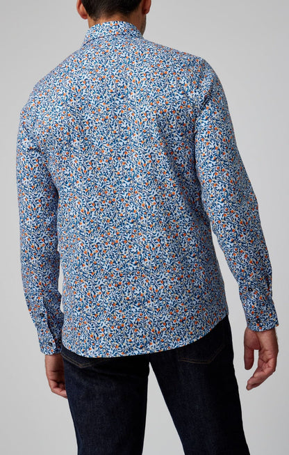 Light Blue Orange Trees Long Sleeve Shirt