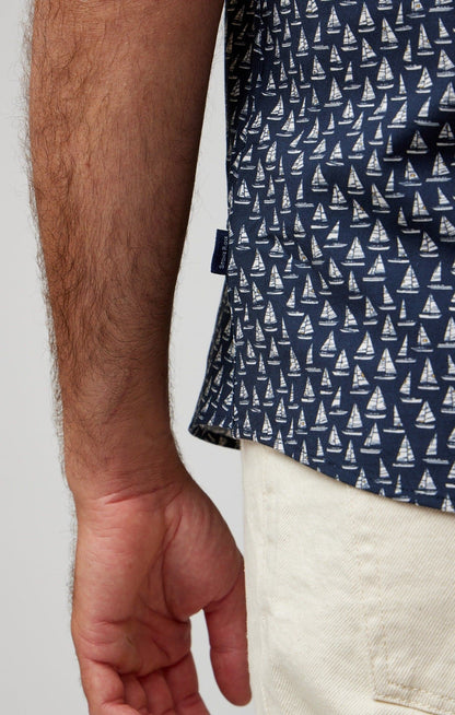 Navy Sailboats Short Sleeve Shirt