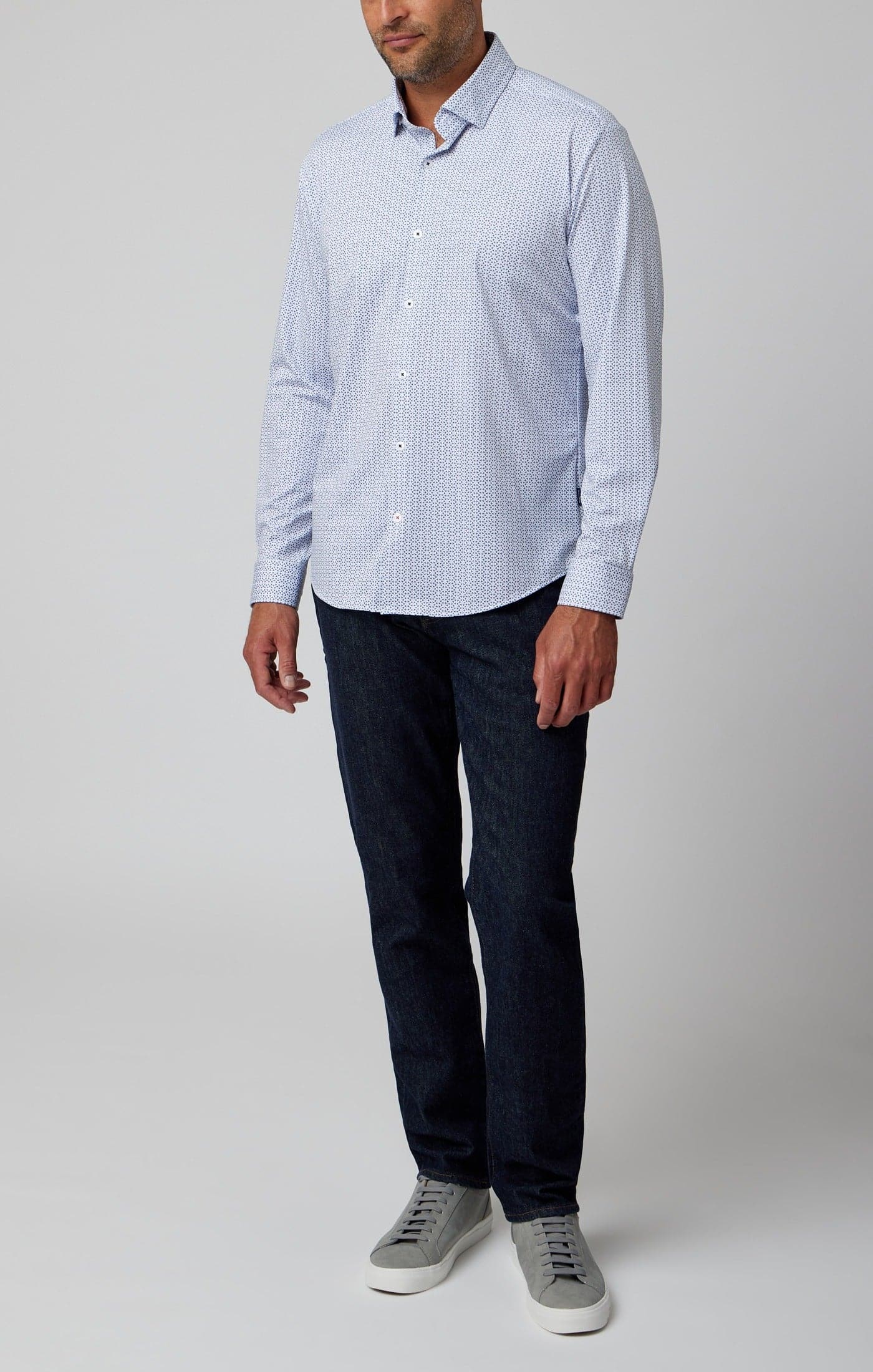 Navy Triangles Long Sleeve Stretch Shirt