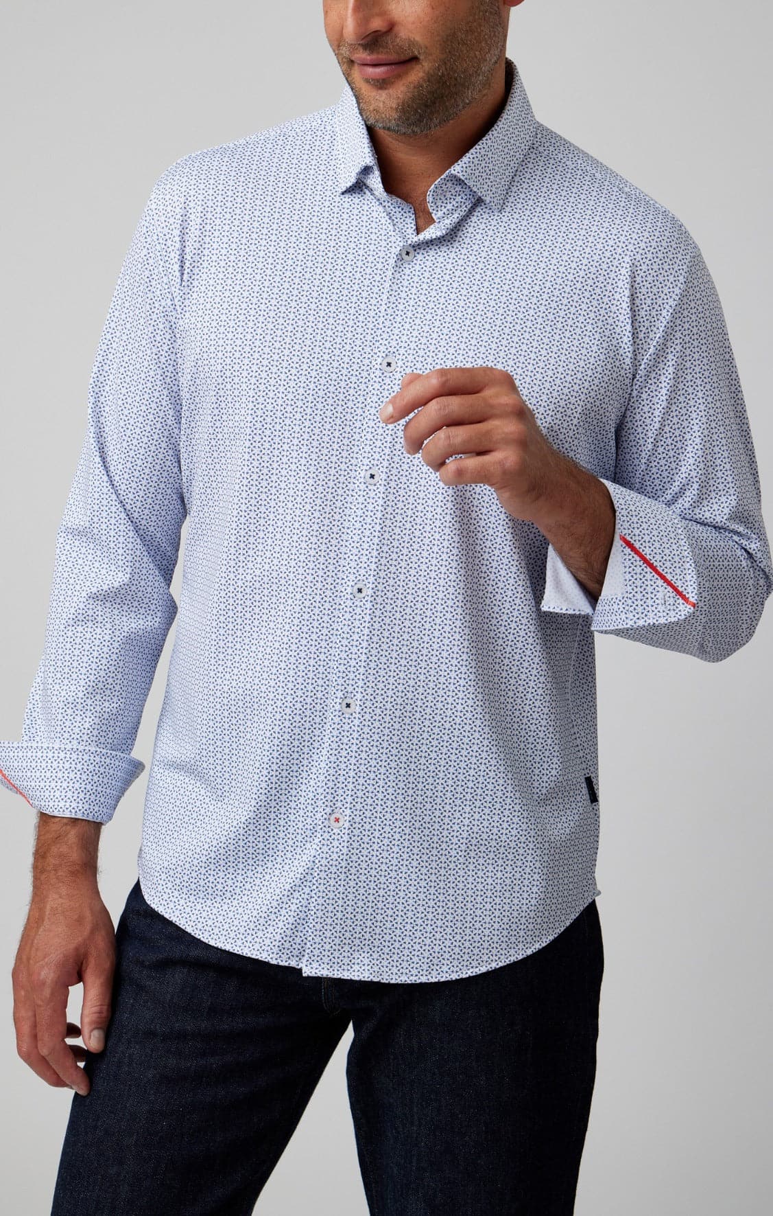 Navy Triangles Long Sleeve Stretch Shirt