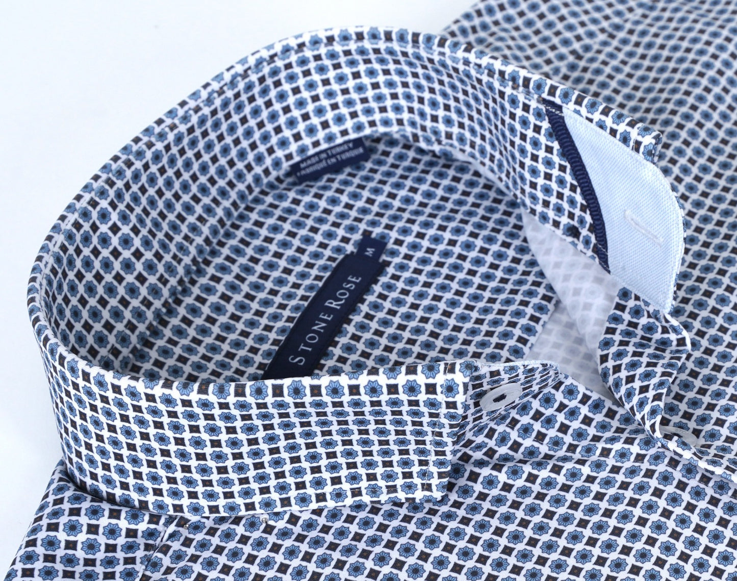 APEX - Light Blue Micro Flower Long Sleeve Shirt