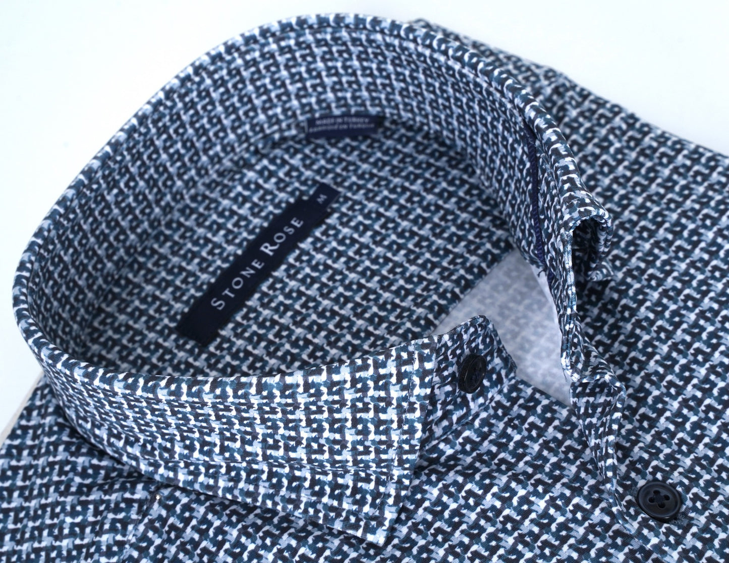 APEX - Navy Textured Check Long Sleeve Shirt