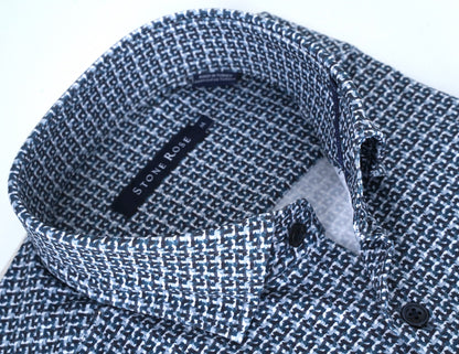 APEX - Navy Textured Check Long Sleeve Shirt