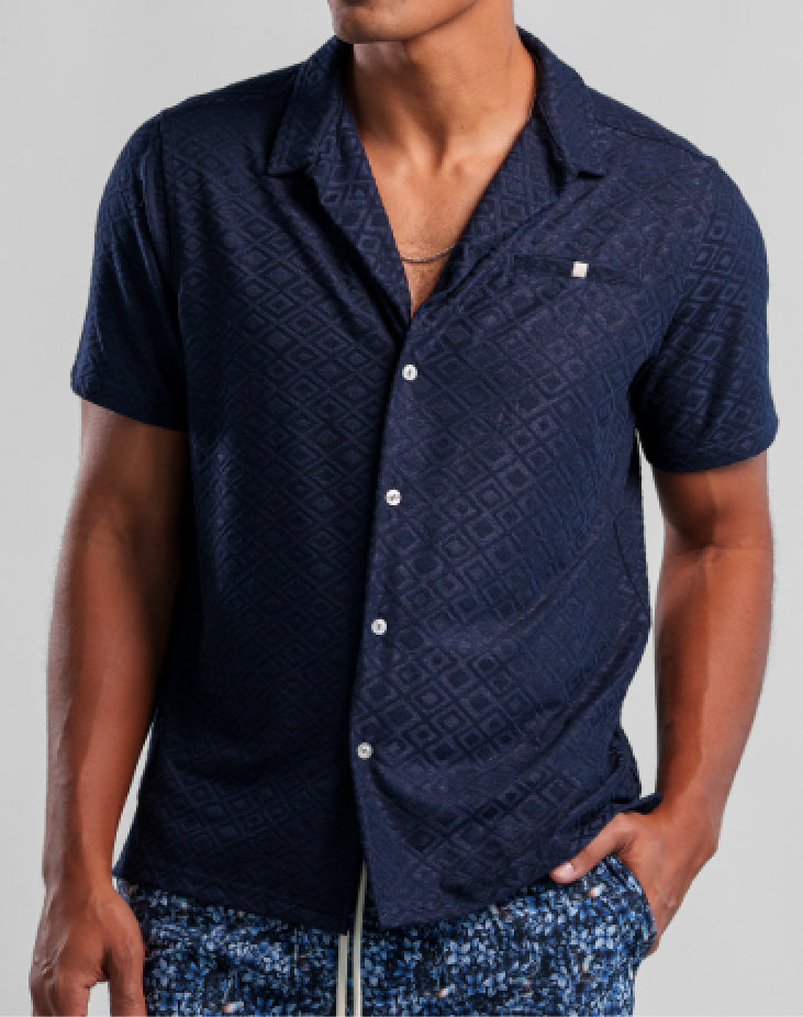 PALMA -  Navy Diamond Geo Resort Shirt