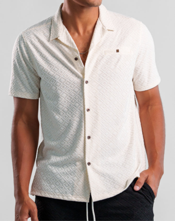 PALMA -  Light Beige Diamond Geo Resort Shirt