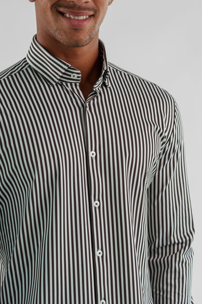 APEX - Dark Brown Bengal Stripe Long Sleeve Shirt