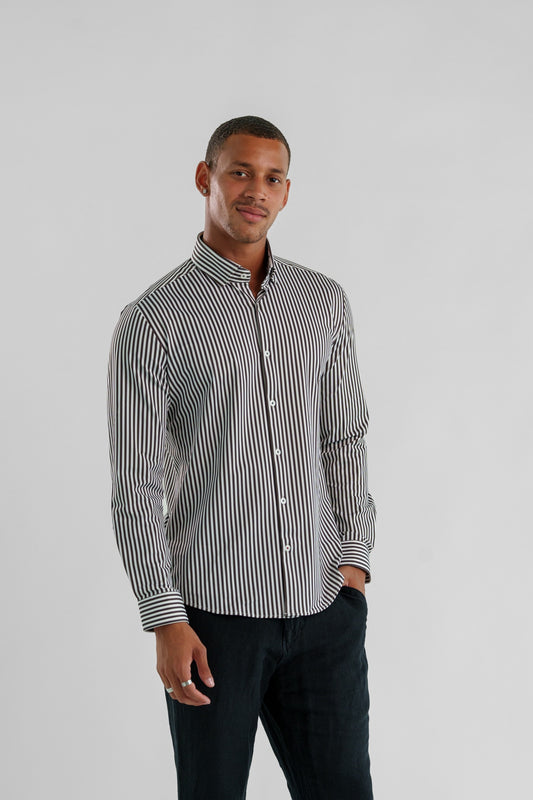 APEX - Dark Brown Bengal Stripe Long Sleeve Shirt