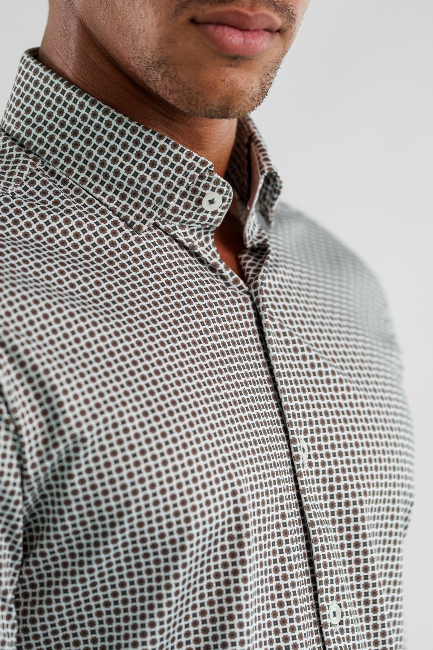 APEX - Light Brown Micro Flower Long Sleeve Shirt