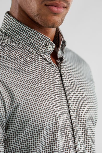 APEX - Light Brown Micro Flower Long Sleeve Shirt