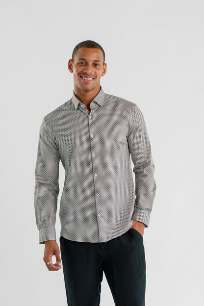 APEX - Light Brown Micro Flower Long Sleeve Shirt