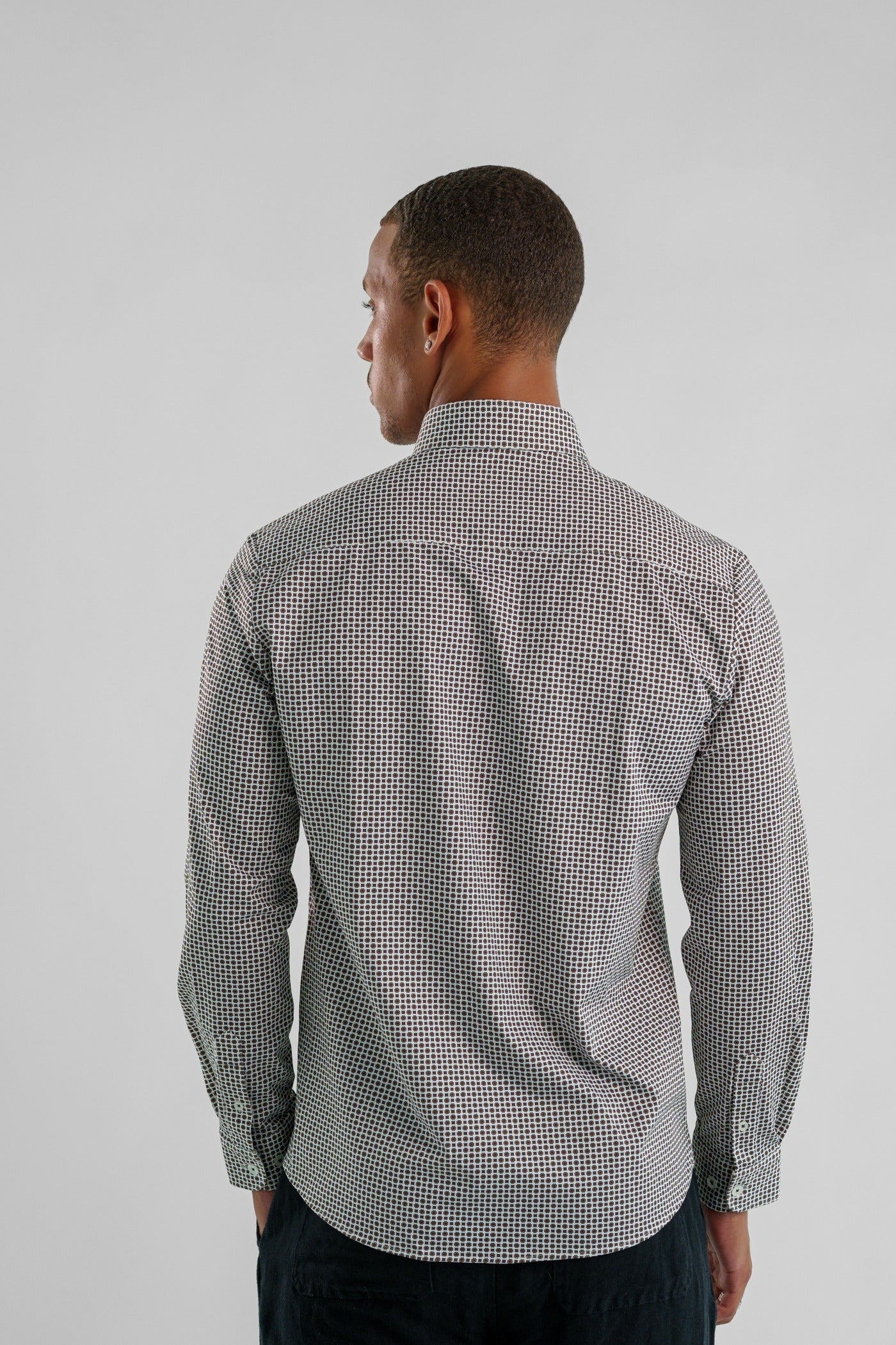 APEX - Light Brown Micro Flower Long Sleeve Shirt