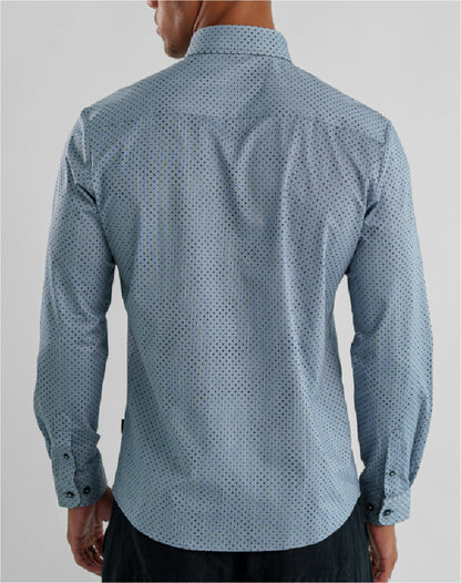 APEX - Medium Blue Micro Dot Long Sleeve Shirt
