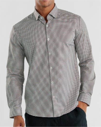 APEX - Light Brown Micro Flower Long Sleeve Shirt