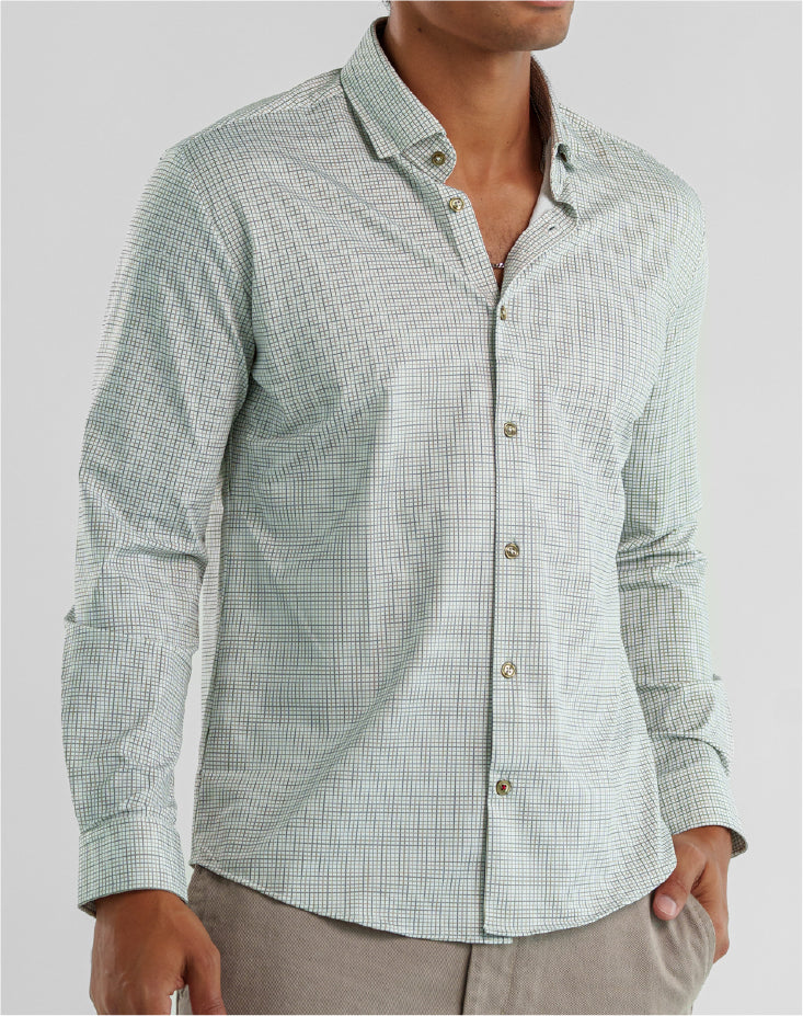 APEX - White Windowpane Long Sleeve Shirt